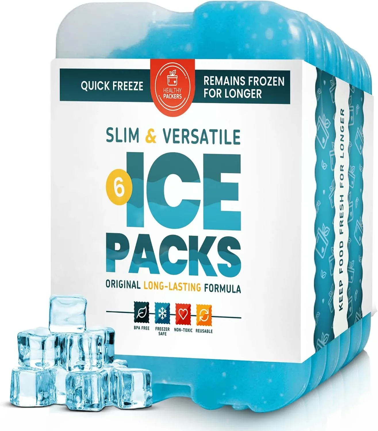Healthy Packers Ice Packs for Lunch Boxes & Coolers, Slim Reusable 6-Pack