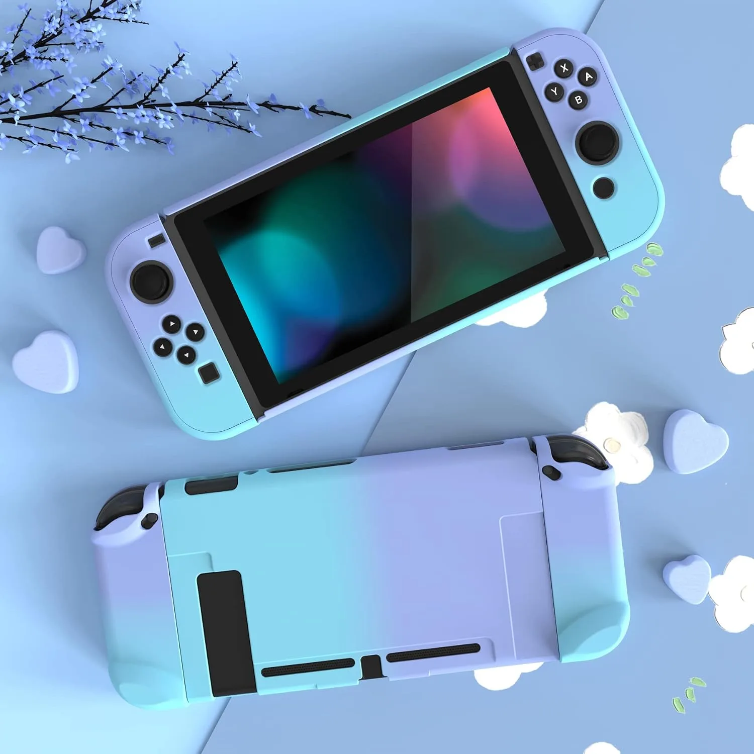 eXtremeRate PlayVital Cover for Nintendo Switch, Protective Case Protector for Switch - Shock-absorbent Anti-Scratch Dockable Durable Hard Shell, Gradient Violet Blue (NOT for Switch 2)