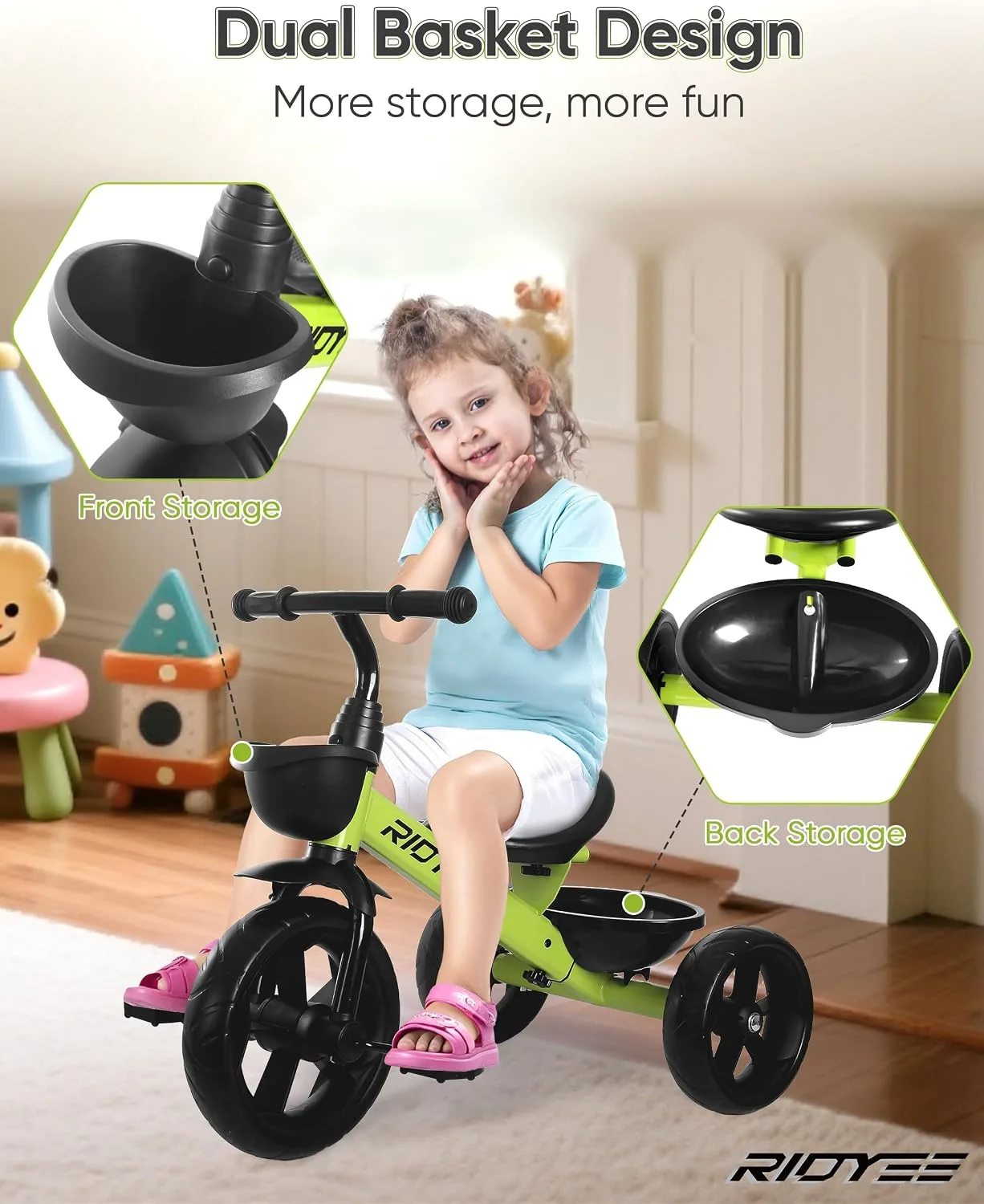 RIDYEE Toddler Tricycle Ages 1.5-5, Tricycle for Ages 2-4 Years