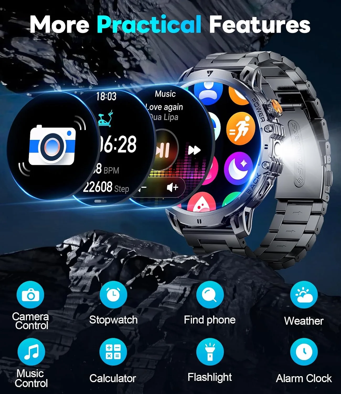 LIGE Military Smart Watches for Men(2 Bands), 1400mAh/1.85" HD Large Screen