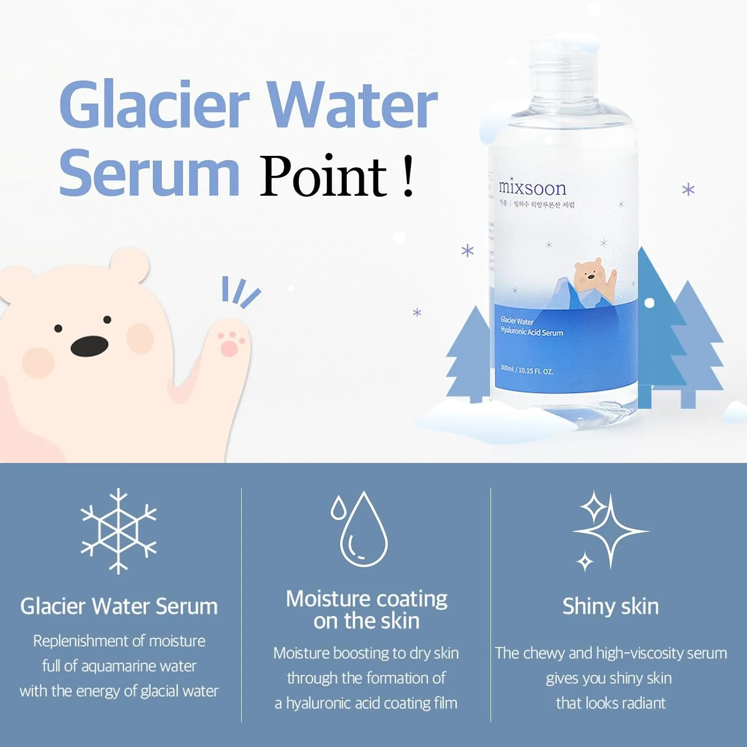 mixsoon Glacier Water Hyaluronic Acid Serum-Deep Hydration and Cooling for Face, Refreshing Lightweight Texture 100ml / 3.38 fl.oz. Korean Glass Skin Care