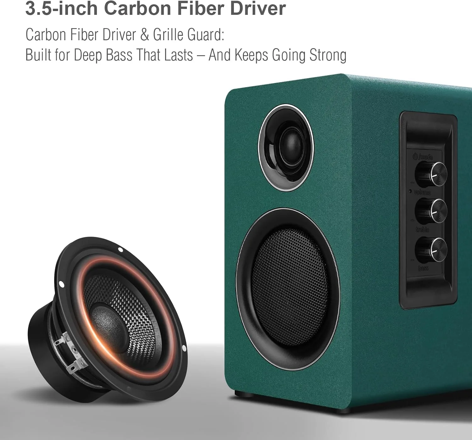 Computer Speakers, Bluetooth 5.3, USB-C, AUX/RCA, 3.5-Inch Woofer, Green