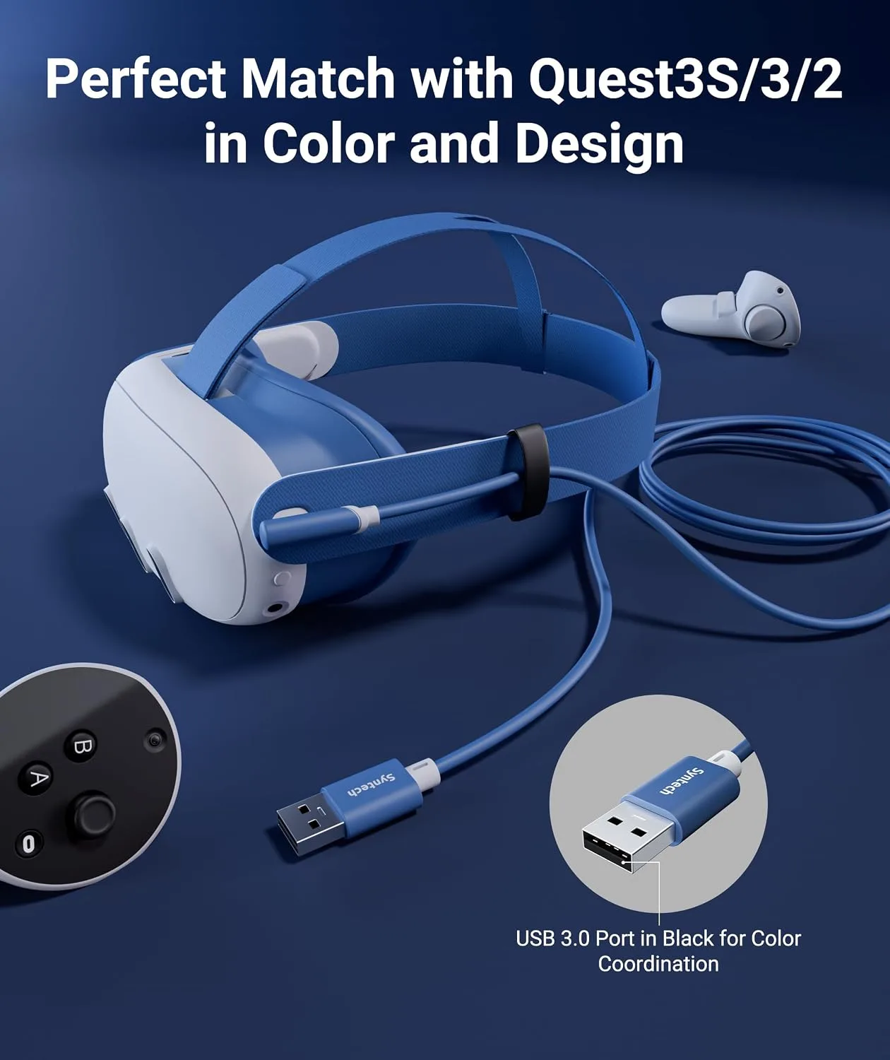 Syntech Link Cable 16FT, USB 3.0 Cable for Meta Quest 3/3S, Elemental Blue