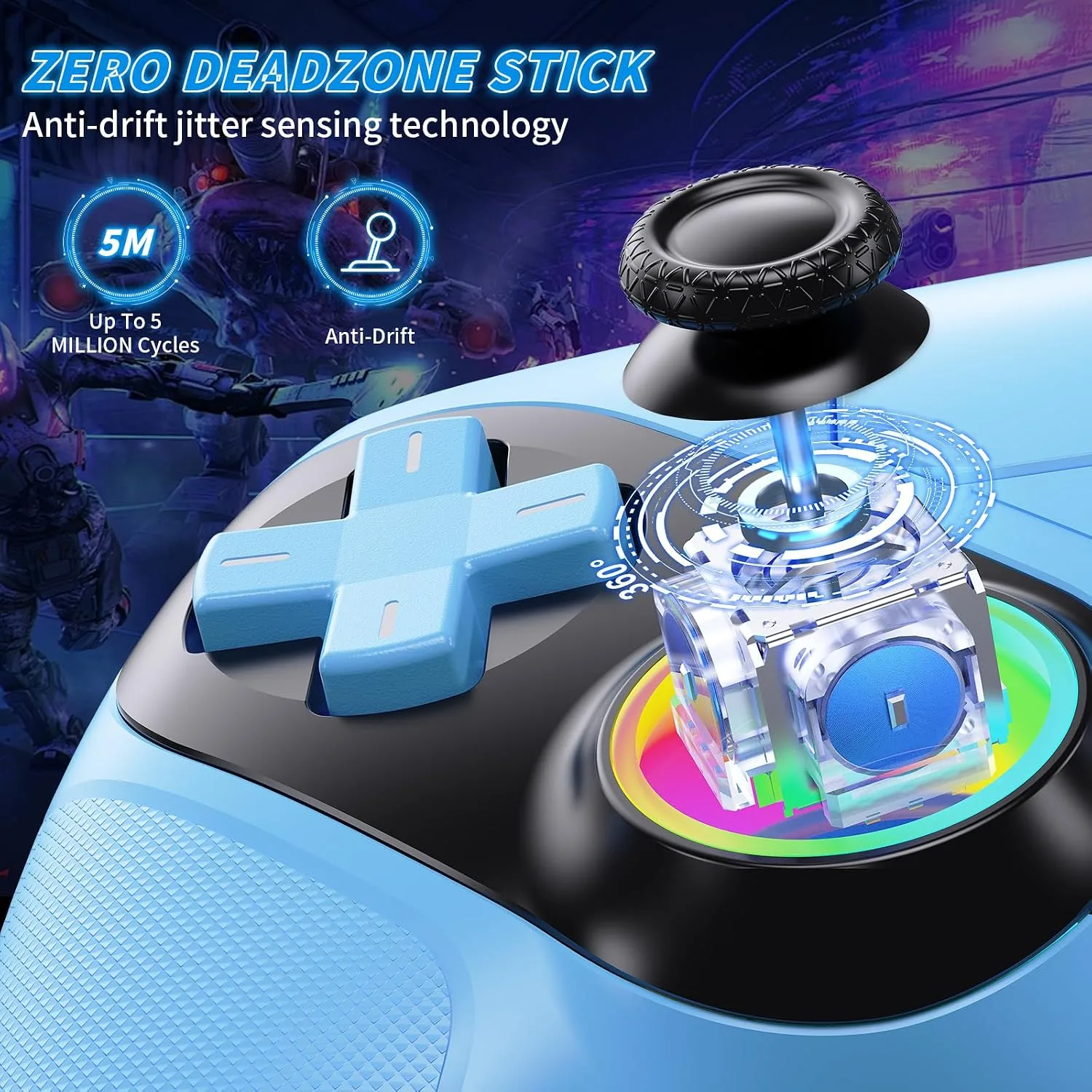 Dinosoo RGB Wireless Controller for PS5/PlayStation 5 PC, Bluetooth Controller with Turbo, Macro, Dynamic Vibration, 6-Axis Motion Control, 3.5mm Audio Jack, 1000mAh Battery, Speaker - Blue