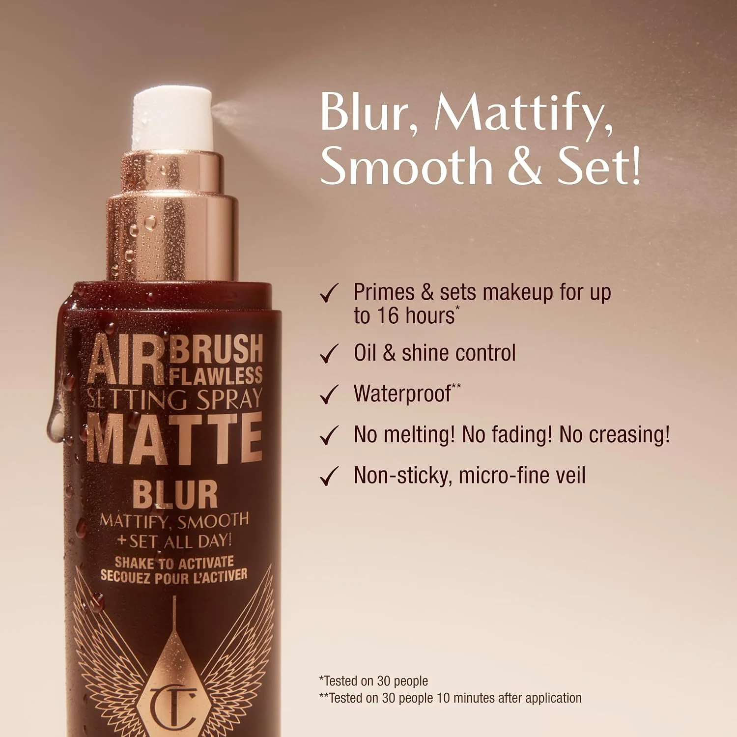 Charlotte Tilbury Airbrush Flawless Matte Setting Spray – Ulta-Fine Mist to Prime & Set Makeup Up to 16Hr – Oil and Shine Control with Blurring Matte Finish, Humidity & Waterproof
