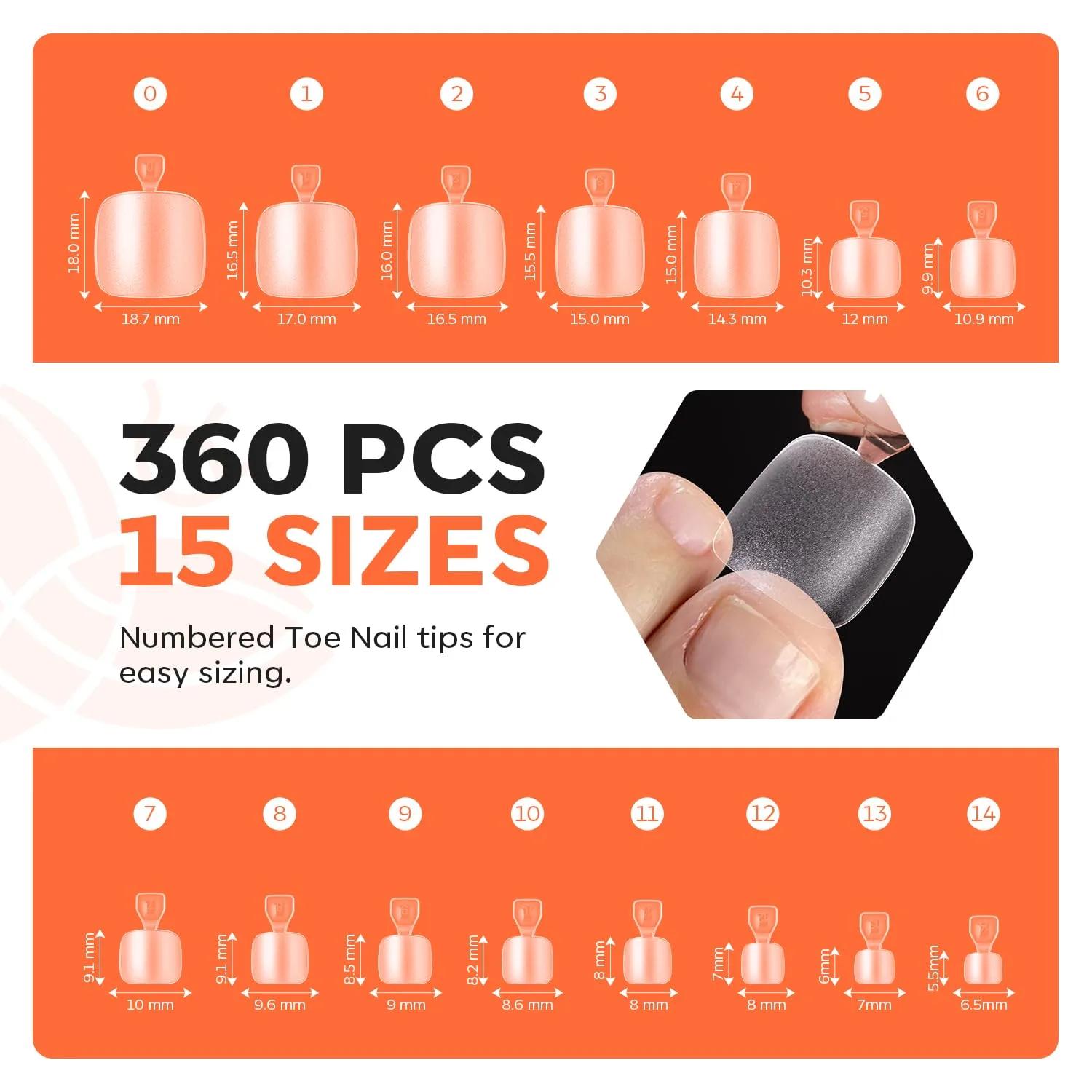 Modelones Toe Nail Tips 360pcs 15 Sizes Short Square Squoval Press Ons Soft
