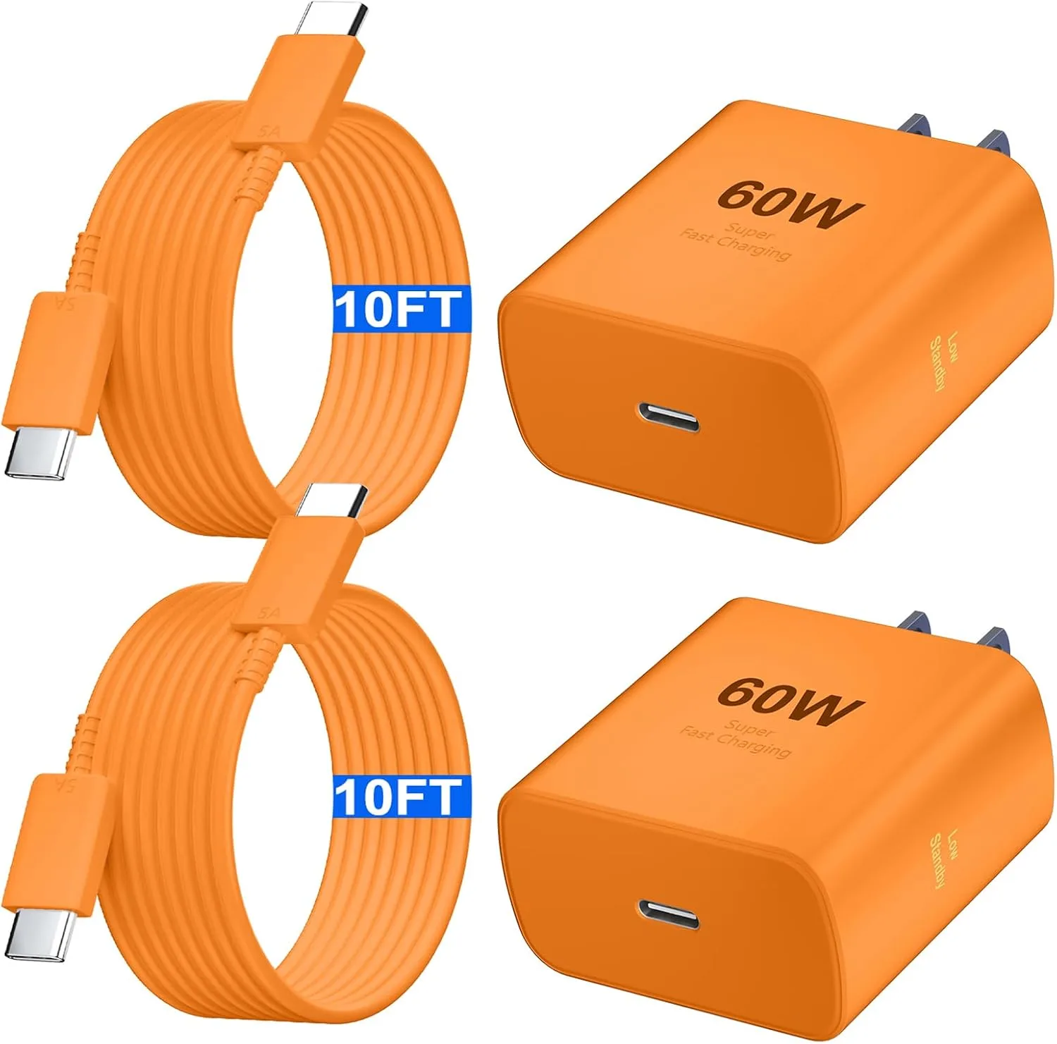 Type C Charger Fast Charging 60W Super Fast USB C Fast Charger Block with 10FT Extra Long C to C Charging Cord for Samsung Galaxy S26 Ultra/S26/S26+/S25 /S24/S23 Ultra/iPhone 17 16 15 Pro Max-Orange
