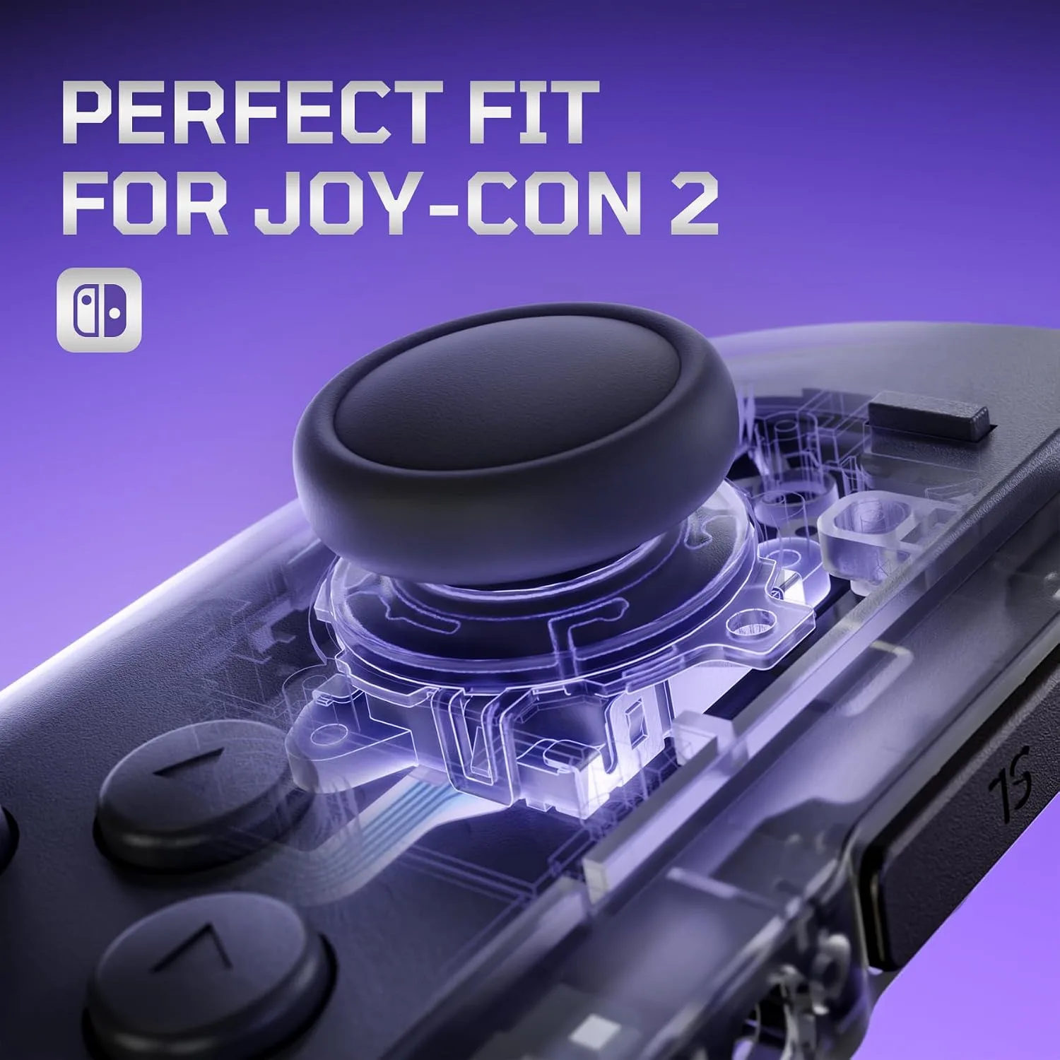 eXtremeRate Replacement 3D Joystick & Thumb Grips & Side Rail Shell Buttons for Nintendo Switch 2 JoyCon, Console Rail Stickers Left Right Analog Stick Thumbsticks Cap for Switch 2 - Clear Slate Black