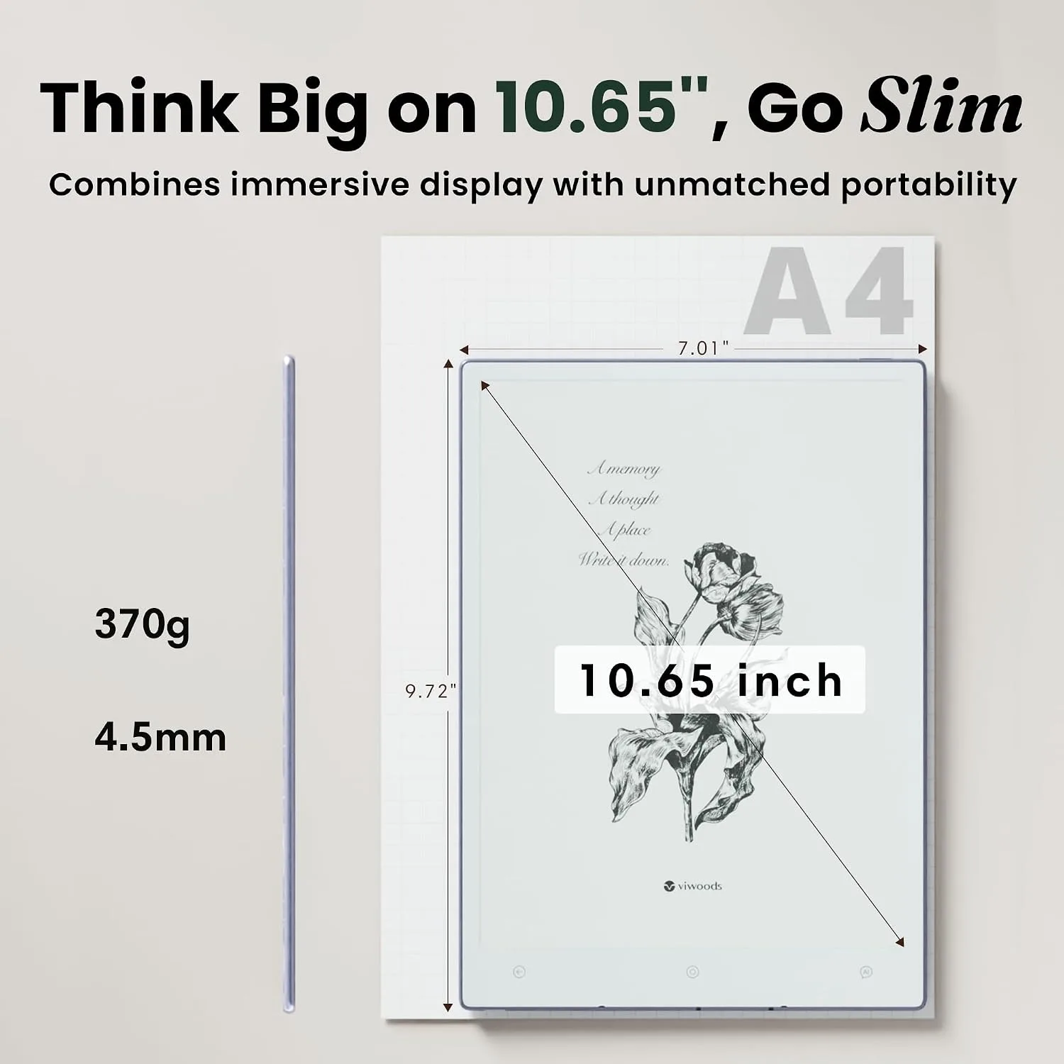 VIWOODS AiPaper 10.65" AI E Ink Tablet, Digital Notebook Bundle with Pen