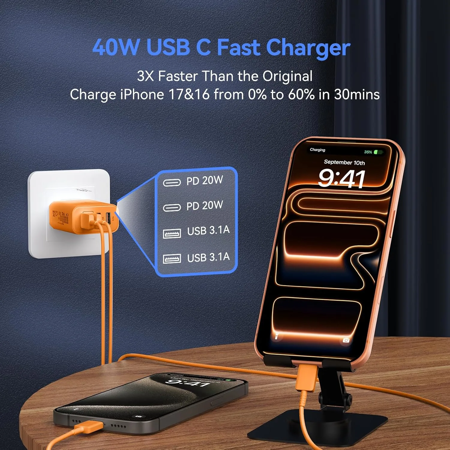 USB C Wall Charger Block, 40W USB Type C iPhone Charger Fast Charging Block
