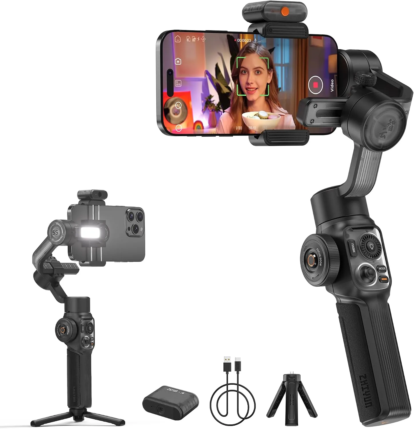 Estabilizador para smartphone Zhiyun Smooth 5S AI Combo 3 ejes con luz integrada y trípode
