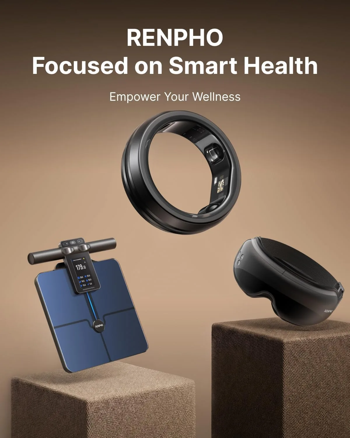 RENPHO Lynx Smart Ring, Subscription-Free App, Black, Size 10