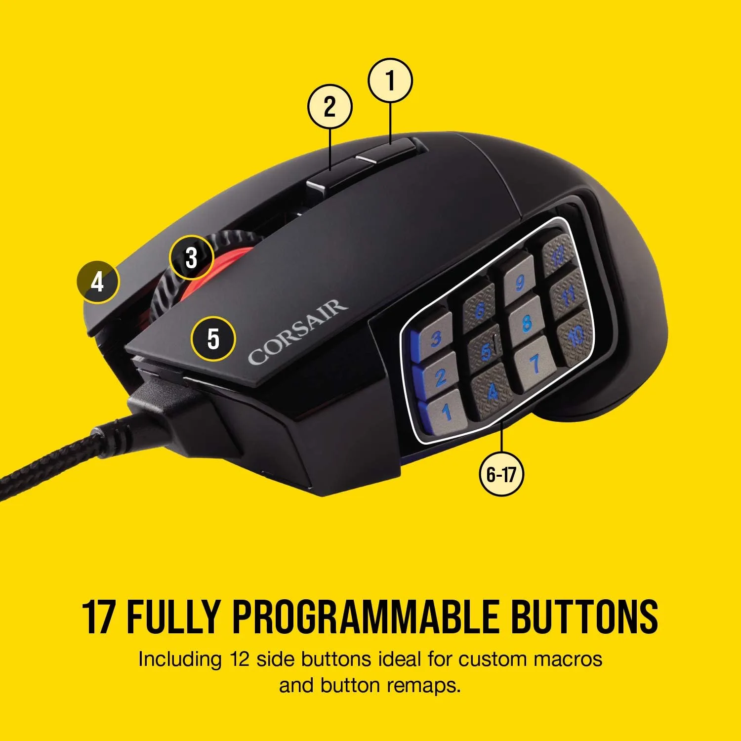 Corsair Scimitar RGB Elite Wired MMO MOBA PC Gaming Mouse – Black