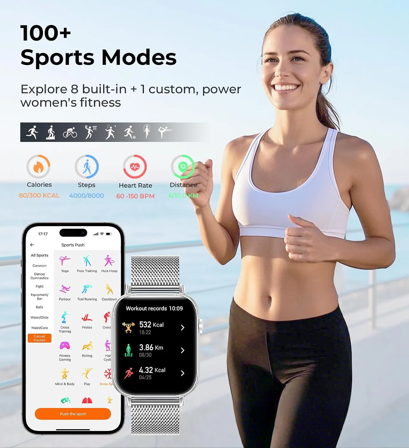 Iaret Smart Watch for Women, 1.83" HD Fitness Tracker with 4 Bands, Answer/Make Calls, Heart Rate/Sleep/SpO2/Step Tracking, 100+ Sport Modes, Android/iPhone Compatible Gift (Silver)