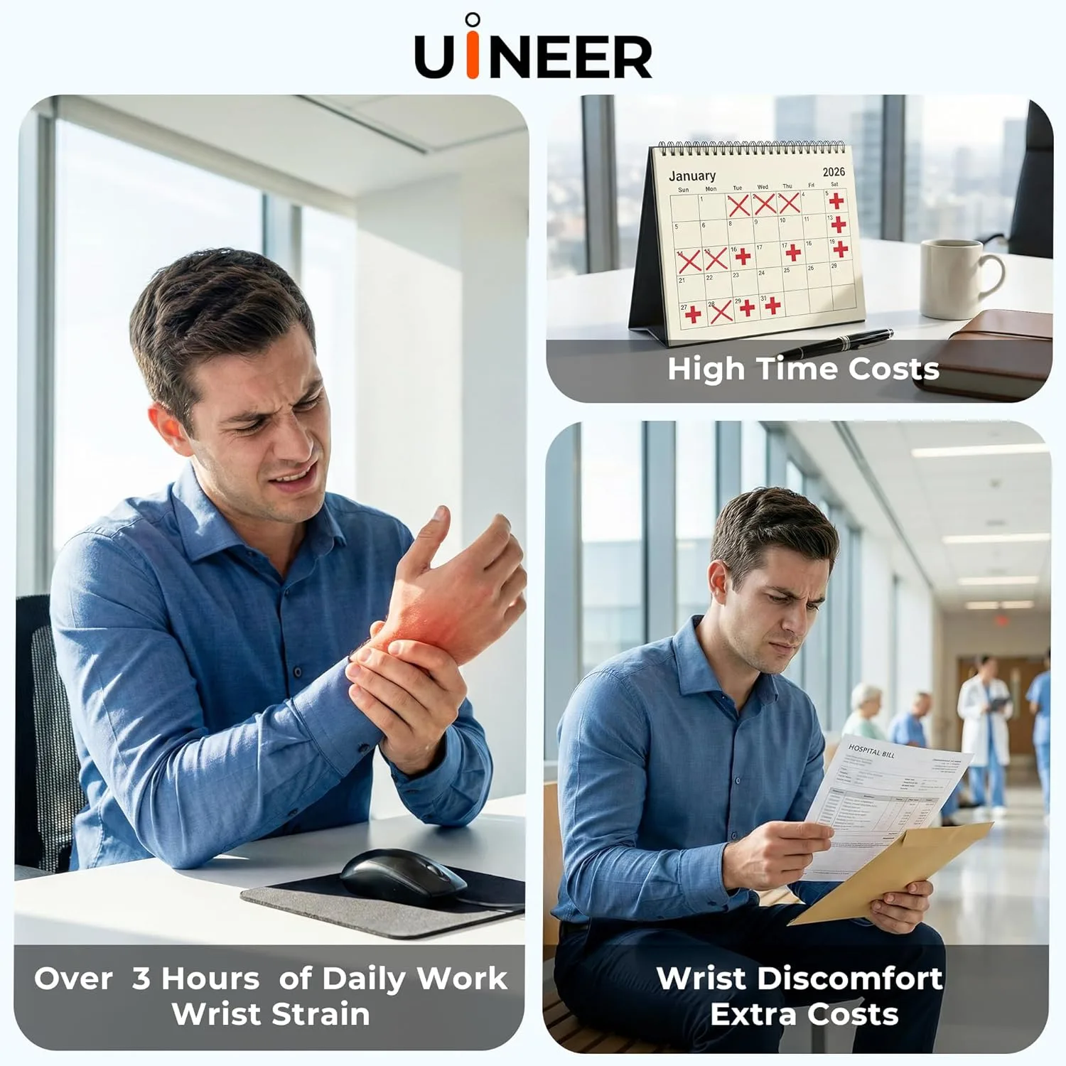 Uineer Vertical Ergonomic Mouse, Wireless Bluetooth Mouse, 3-Device