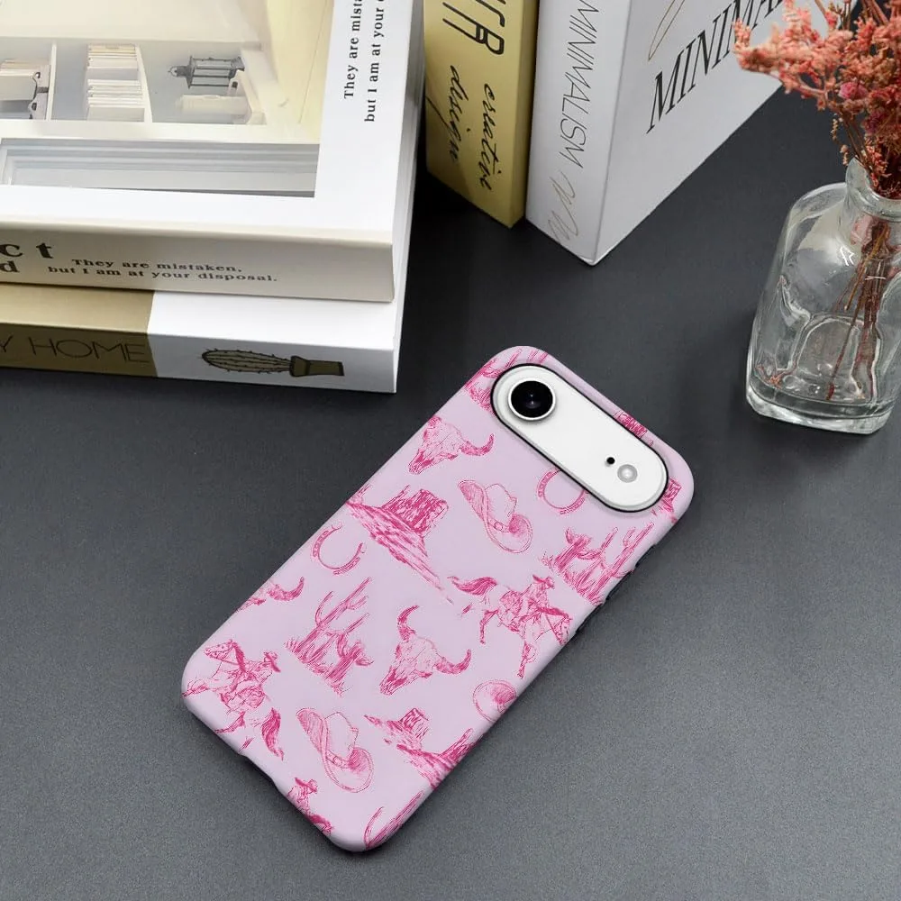 Case Compatible with iPhone 17 Air,Fall Prevention Hybrid 2-Layer Hard Shell Phone Cover for Girls Boys,Pink Hat Horse Western Cowboy