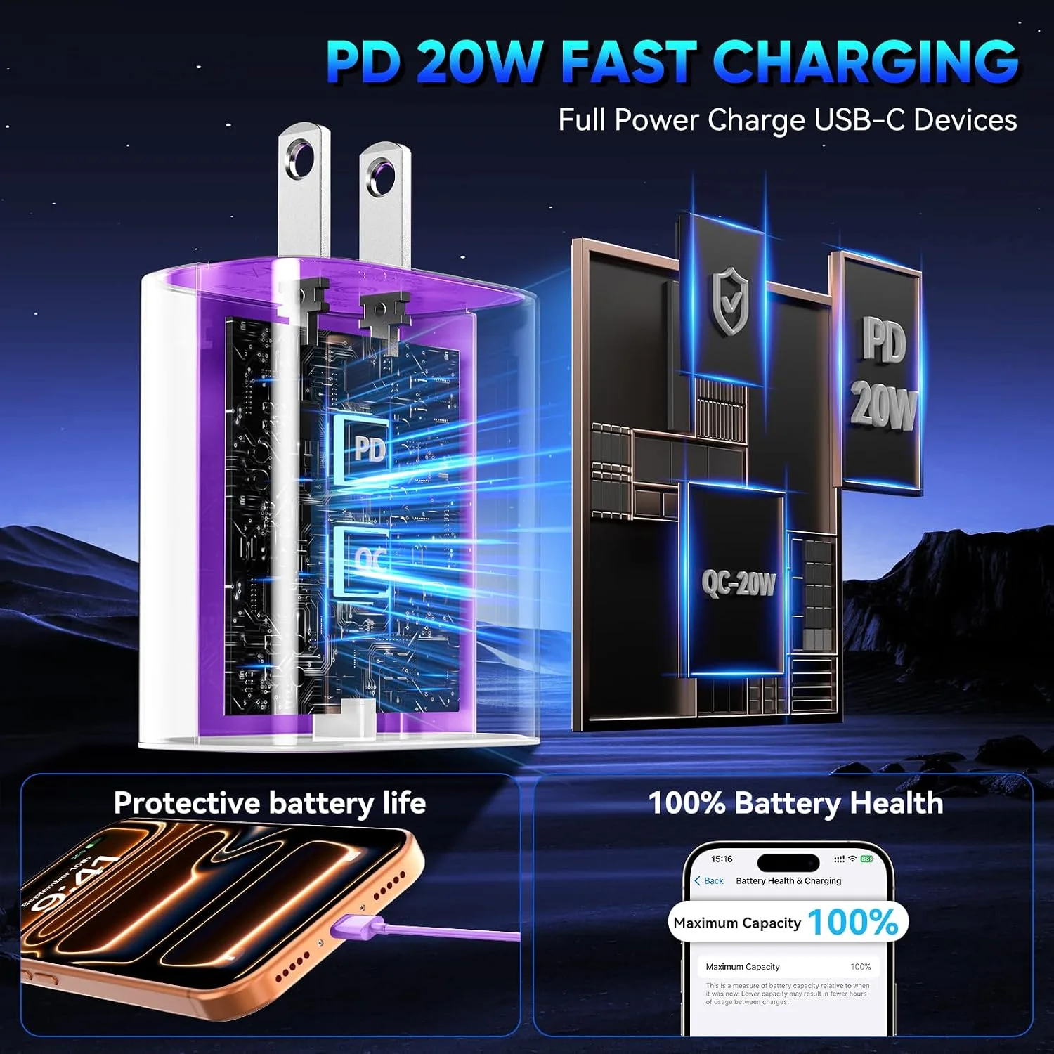 Phone 18 17 16 Pro Max Charger Fast Charging, 20W Phone Duo USB C Charger
