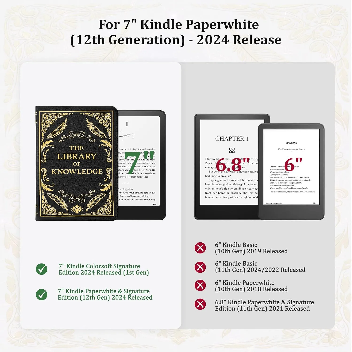Magnetic Book Cover Case for 7'' Kindle Paperwhite & Colorsoft