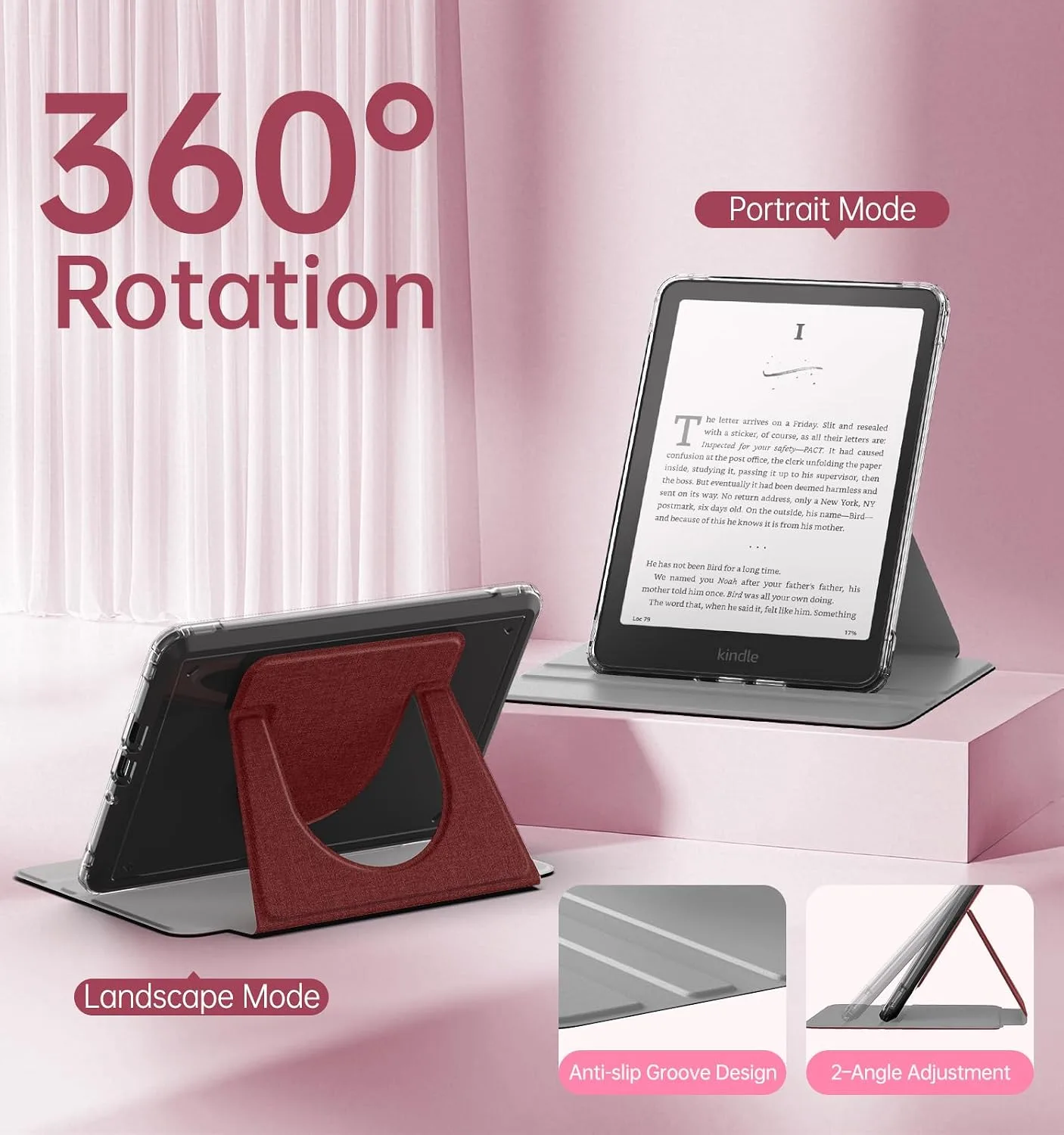 MoKo 360°Rotating Detachable Case for 7" eBook Reader, Wine Denim