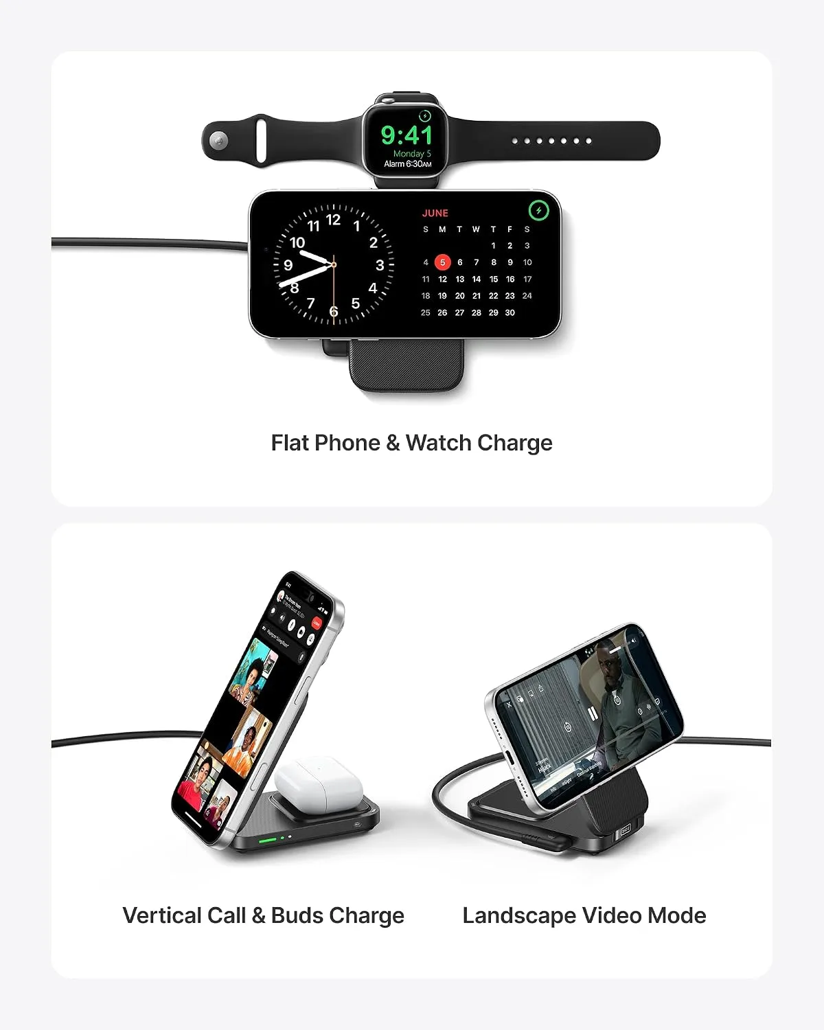 INIU 3 in 1 Foldable Wireless Charging Station, 15W Fast Mag-Safe Charger