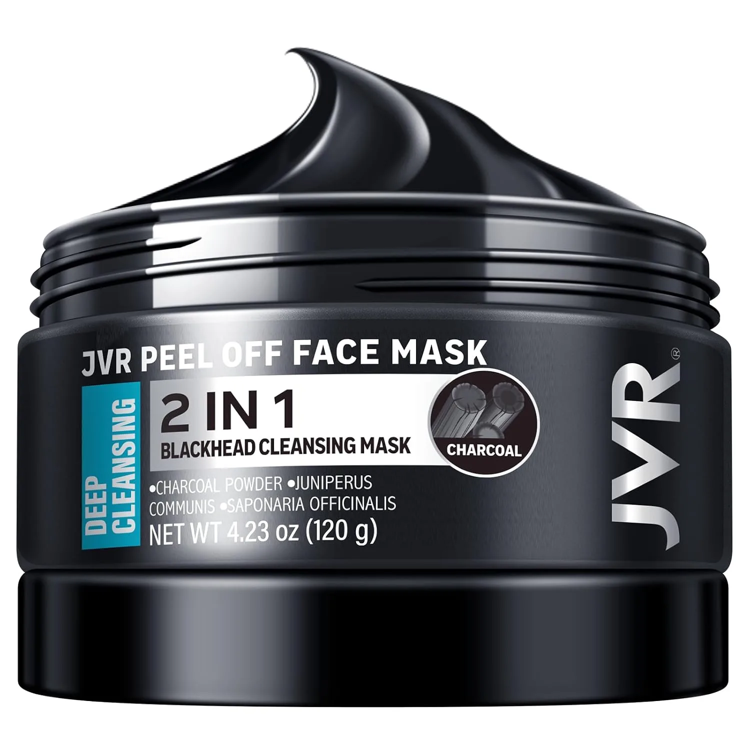JVR Peel Off Face Mask, Blackhead Mask for Men, Charcoal Peel Off Black Mask, Facial Mask Refreshing and Deep Cleansing for All Skin Types 4.23 OZ