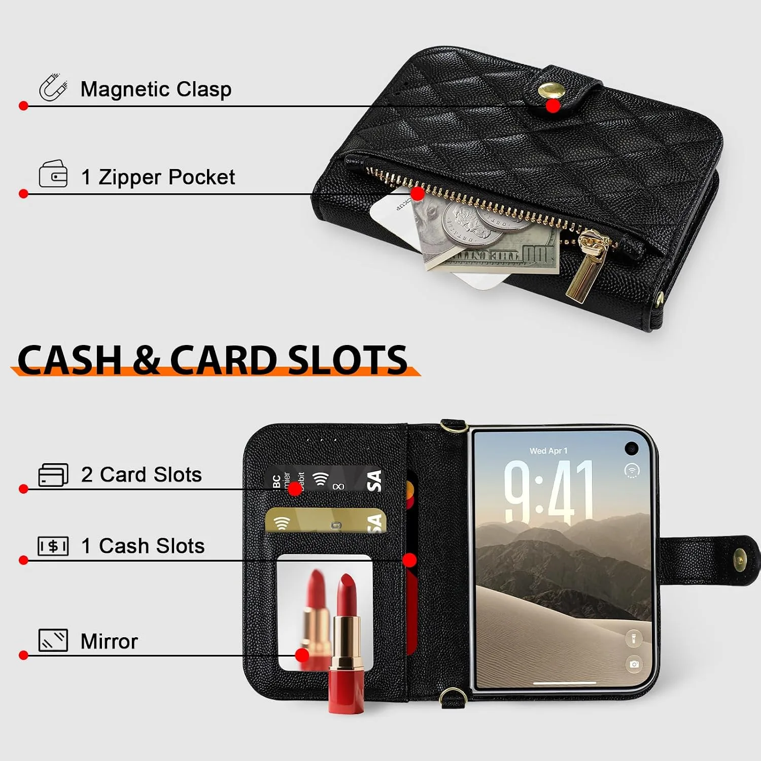 Wallet Phone Case Crafted for iPhone Duo Black