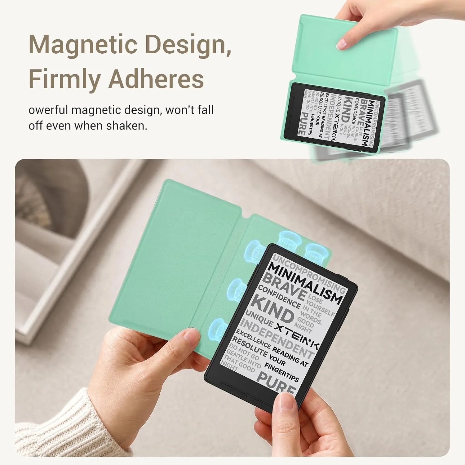 CoBak Magnetic Case for XTEINK X3 eBook Reader, 3.7" Ultra-Lightweight PU Leather Cover(Sage Green)