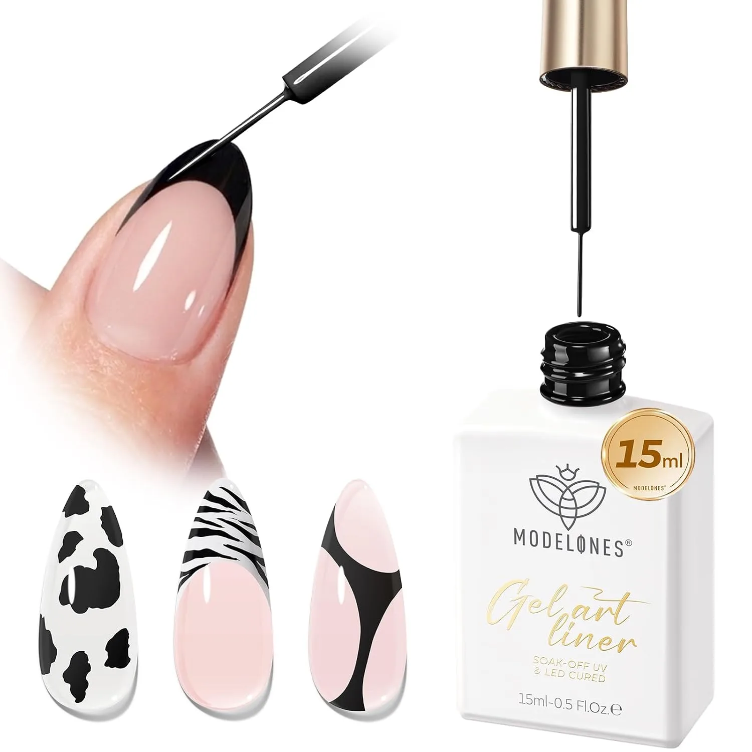 Esmalte en gel Modelones Black French Tip Liner 15ml con pincel fino incorporado