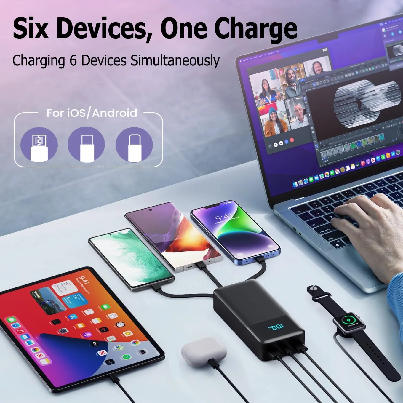 Portable Charger Power Bank 50800mAh,25W USB C Fast Charging Battery Pack with 3 Built in Cables & LED Display,6 Outputs 2 Inputs Travel Essentials Phone Charger for iPhone 18/17/16/15,Galaxy,Android