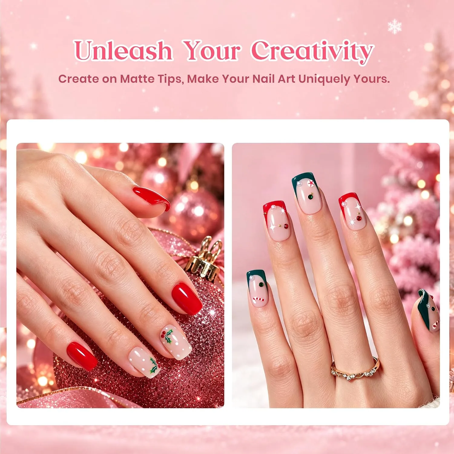 Beetles Christmas Press On Nail Tips, 224 Short Squoval, 16 Sizes