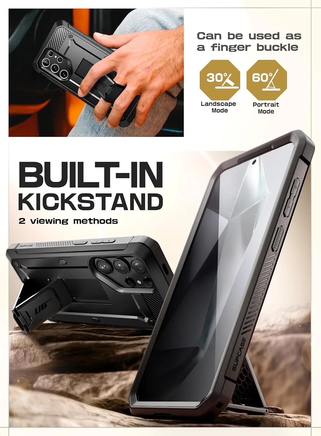 SUPCASE for Galaxy S24 Ultra Case with Built-in Screen Protector, Black