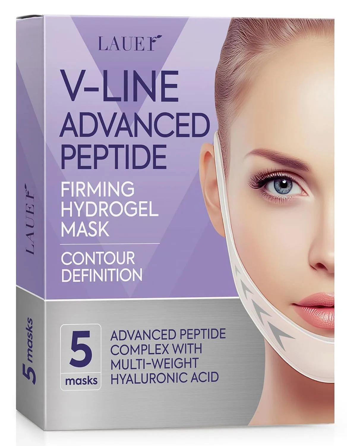 LAUER COSMETIC V-Line Peptide Hydrogel Mask for Chin & Jawline, 5 Count