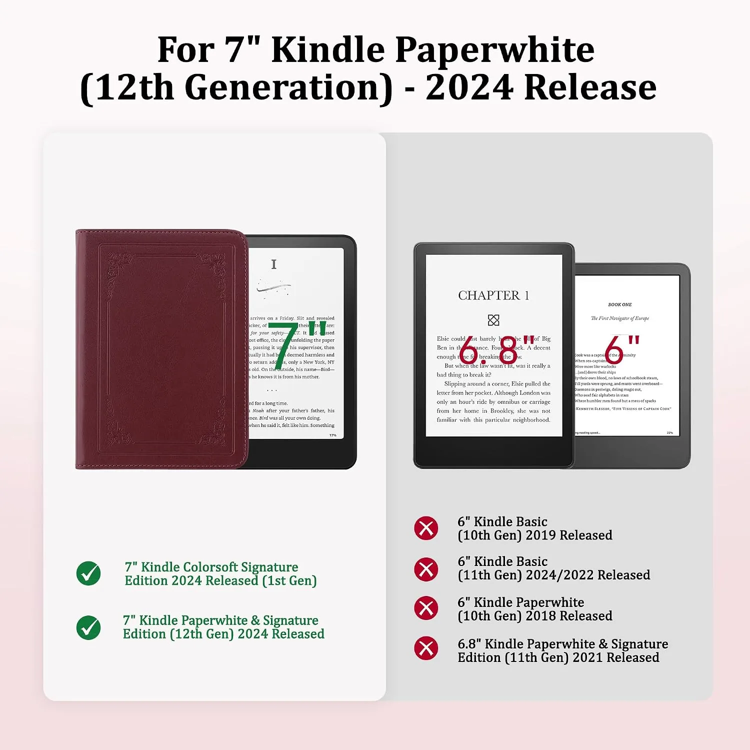 Magnetic Book Cover Case for 7'' Kindle Paperwhite & Colorsoft
