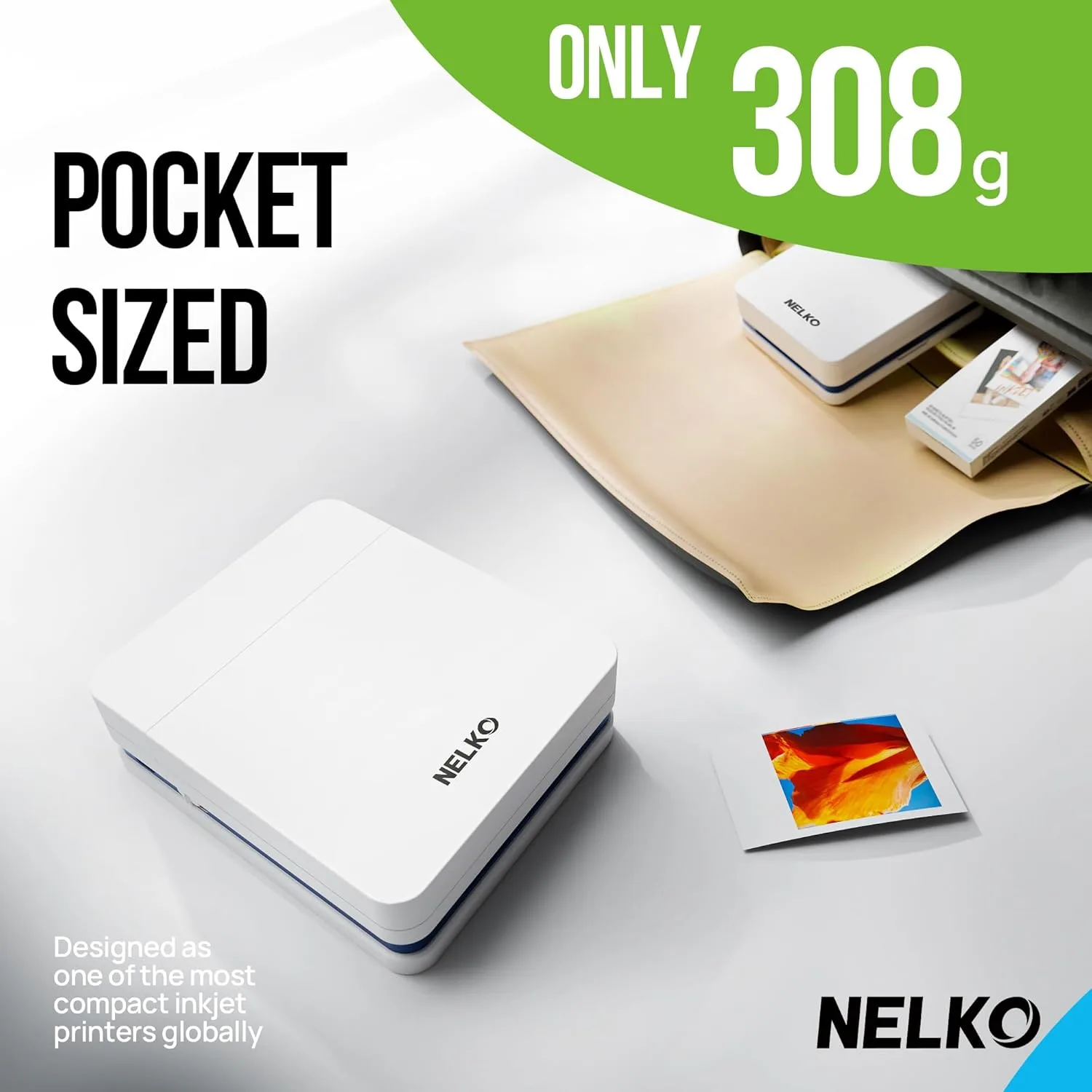 Nelko PP01 Photo Printer, 2x3 Portable Photo Printer, Mini Printer, White