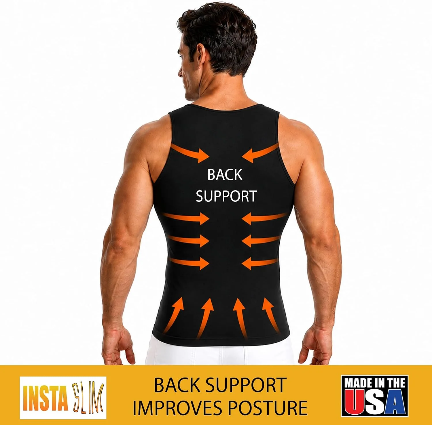 Insta Slim - Made in USA 3 Pack Compression Muscle Tank Body Shapers for Men. Back Support, Slimming Shapewear Undershirt