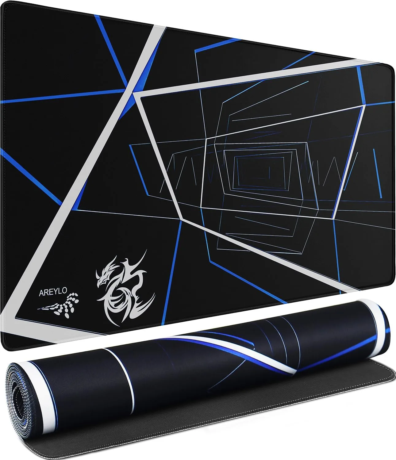 Gaming Mouse Pad Large, Waterproof Extra Large Mousepad with Stitched Edges, 31.5" x 15.7" Non-Slip Rubber Base Office Big Long Keyboard Pad for Office Gamer Home XXL, (Blue Square)
