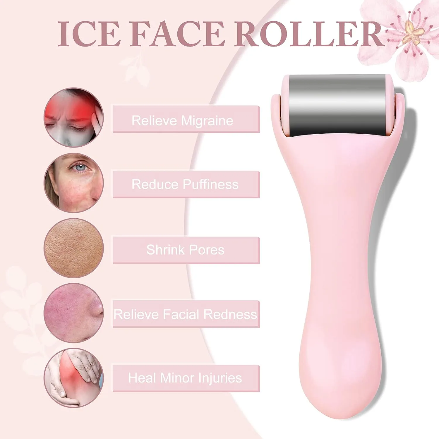 MAANGE Ice Roller for Face 1 Piece Stainless Steel Facial Roller Ice Face Roller for Puffiness,Migraine,Pain Relief and Skin Care (Pink)