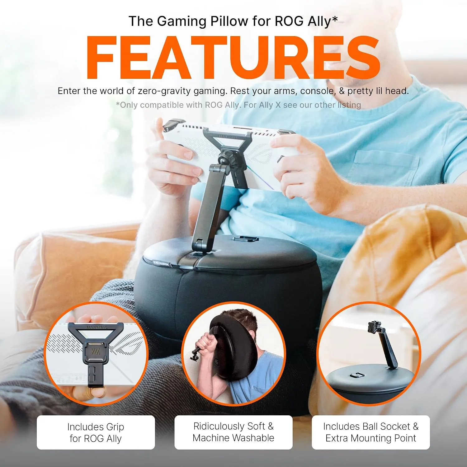Mechanism Gaming Pillow for The Original ASUS ROG Console | Experience Zero Gravity Gaming with Our ASUS ROG Ally Accessories | Ridiculously Soft & Machine Washable Pillow for Gamers (Ally Grip)