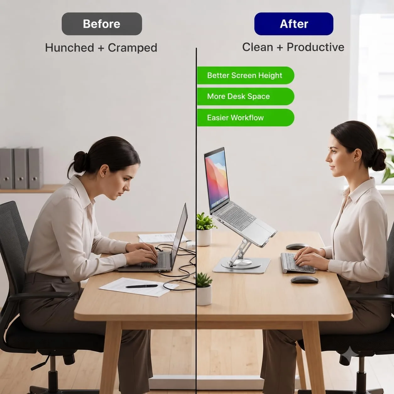 Uncaged Ergonomics Swivel Laptop Stand for Desk, 360 Riser, Arctic Silver