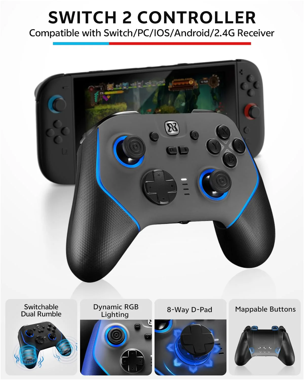 Pro Controller Accessories Bundle for Nintendo Switch 2, 17-in-1 Game Kit