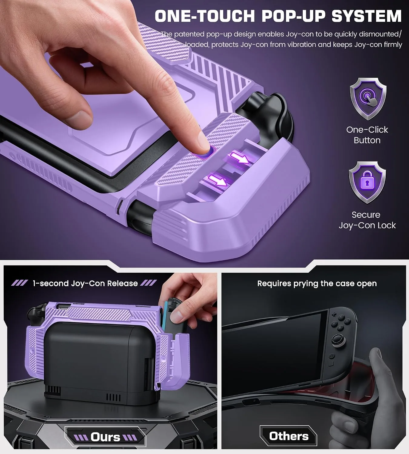 Dockable Purple Case for Switch 2,[Exclusive Pop-up Joy-Con Quick Release][Military-Grade Protection][Stand Compatible] Switch 2 Protective Case with Ergonomic Grip, Shell for Switch 2 Console