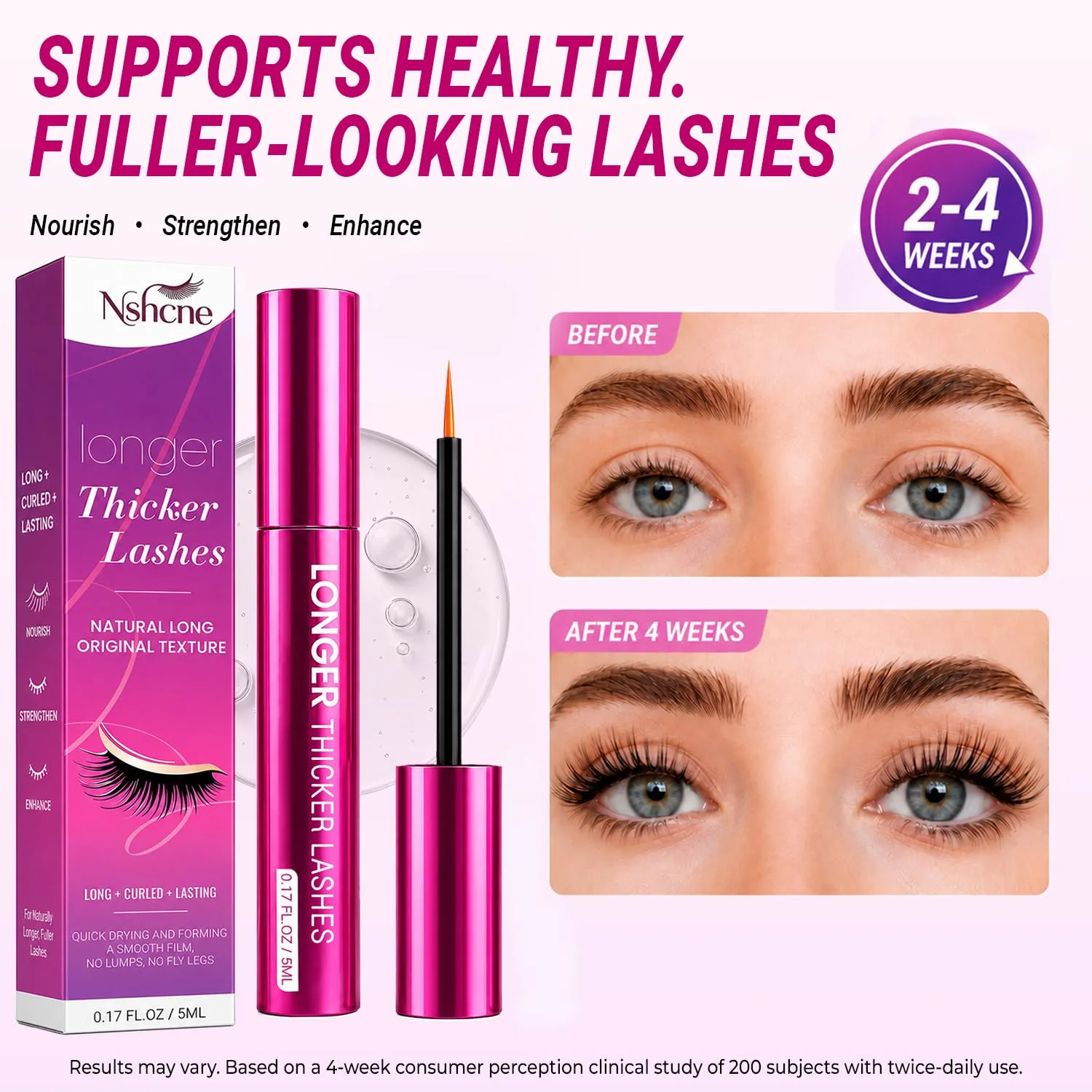 Nshcne Eyelash Growth Serum-2 Pack Peptides Formula for Fuller Lashes,Brows,10ml A