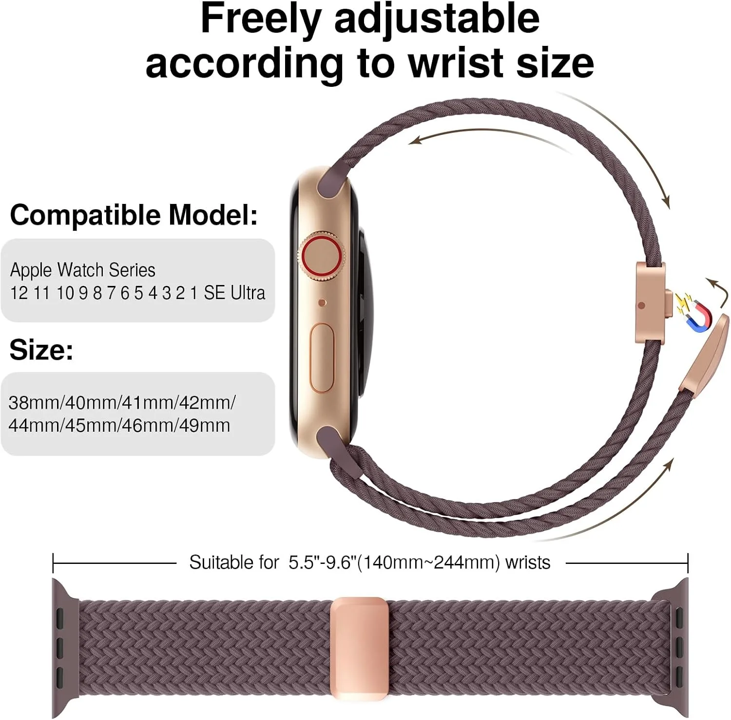 Braided Stretchy Magnetic Sport Band for Apple Watch Bands for Women Men