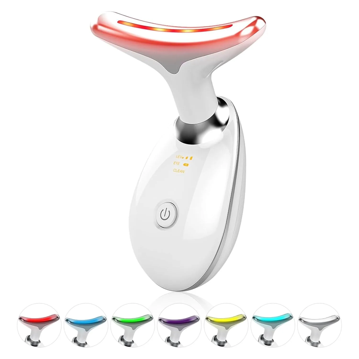 Face Light Therapy Device, Based on Triple Action LED, Thermal, and Vibration Technologies, Face and Neck Beauty Device with 7 Color LED for Home Use, Improve Skin(Glossy White)