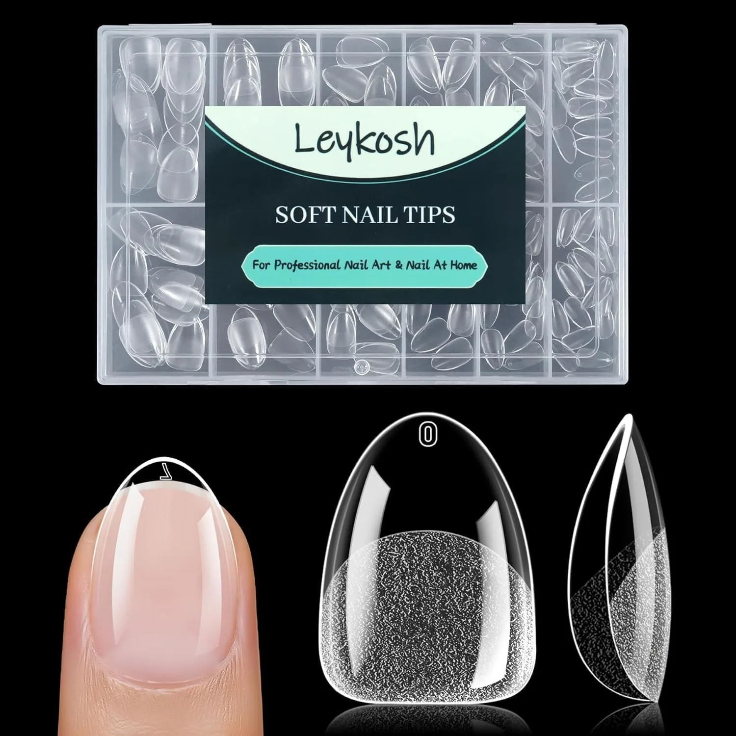 Tips para uñas Leykosh Extra Cortos Almendra 216 piezas Gel Suave 12 tamaños