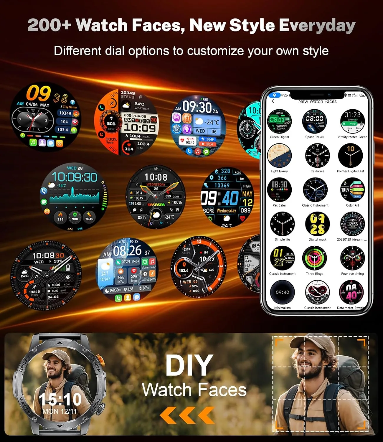 Smart Watch for Men with 1000mAh Battery/Flashlight, 1.75'' Military Smartwatch with 5ATM Waterproof/Heart Rate/Sleep Monitor,Answer Make Calls Fitness Tracker for Android iPhone Midnight
