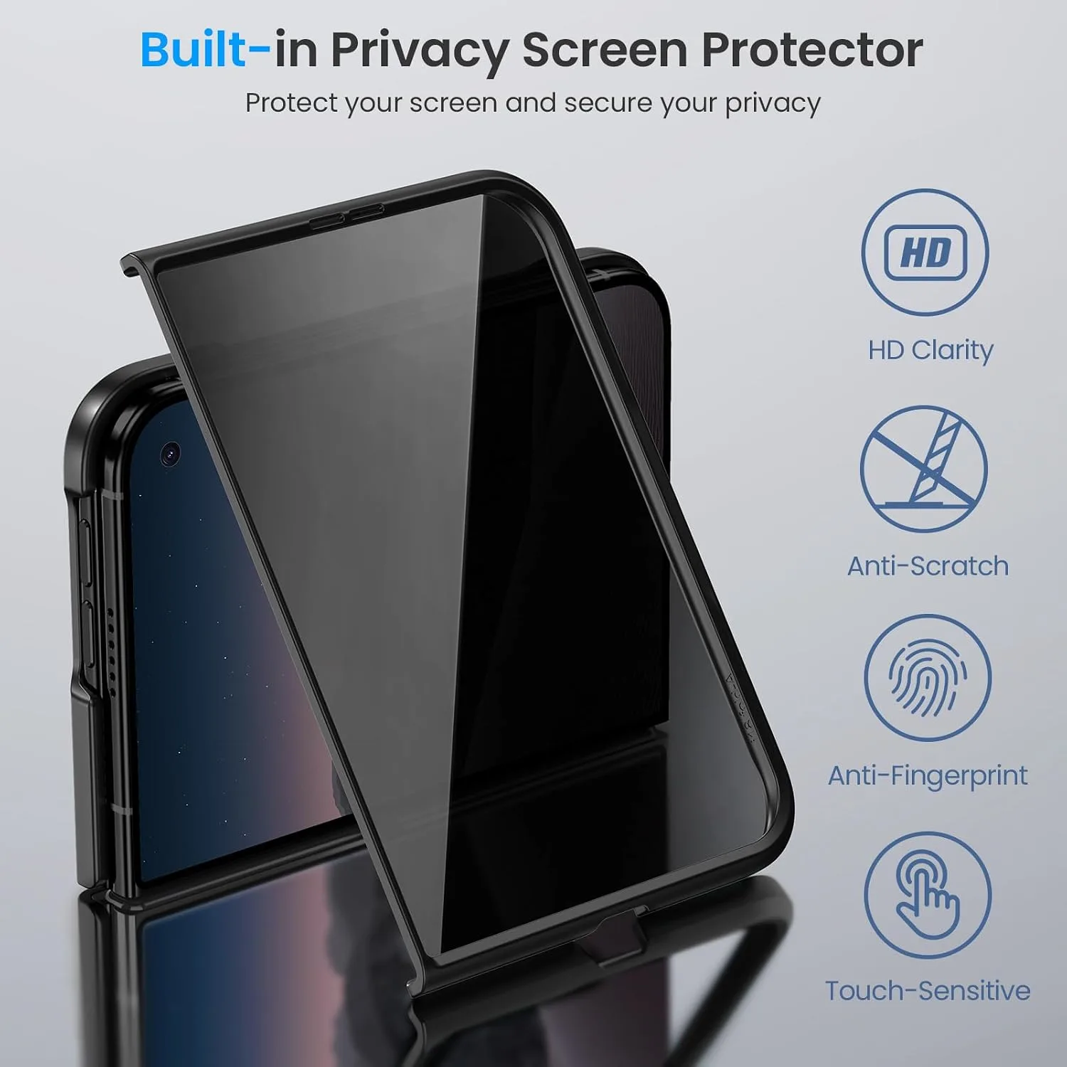 Ruky for iPhone Duo Case, with Privacy Screen Protector, Carbon Fiber
