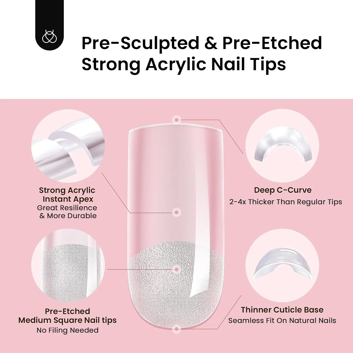 Beetles Tipex Instant Apex Nail Tips, Medium Square, 192pcs 16 Sizes(00-14)