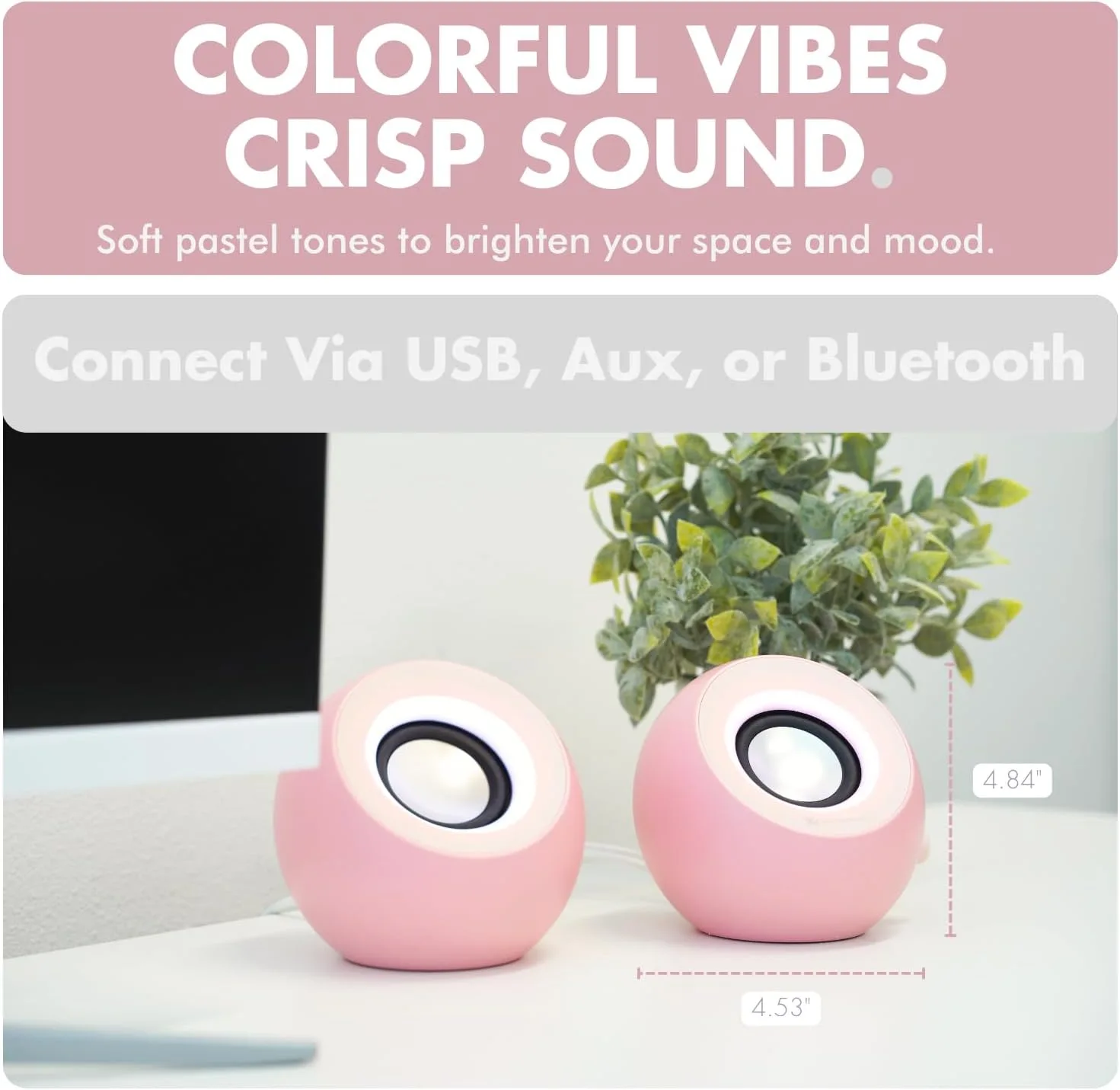X9 Performance Computer Speakers for Desktop PC with RGB Lighting, Bluetooth, USB, and AUX - Triple Mode Connection, Dual 2.25" Drivers for Work and Play, Bluetooth Desktop Speakers for PC - Pink