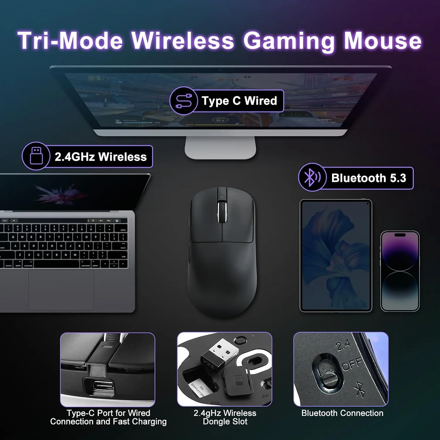 ATK R1 SE+ Wireless Gaming Mouse, 18000 DPI,Tri-Mode Mouse(Black)